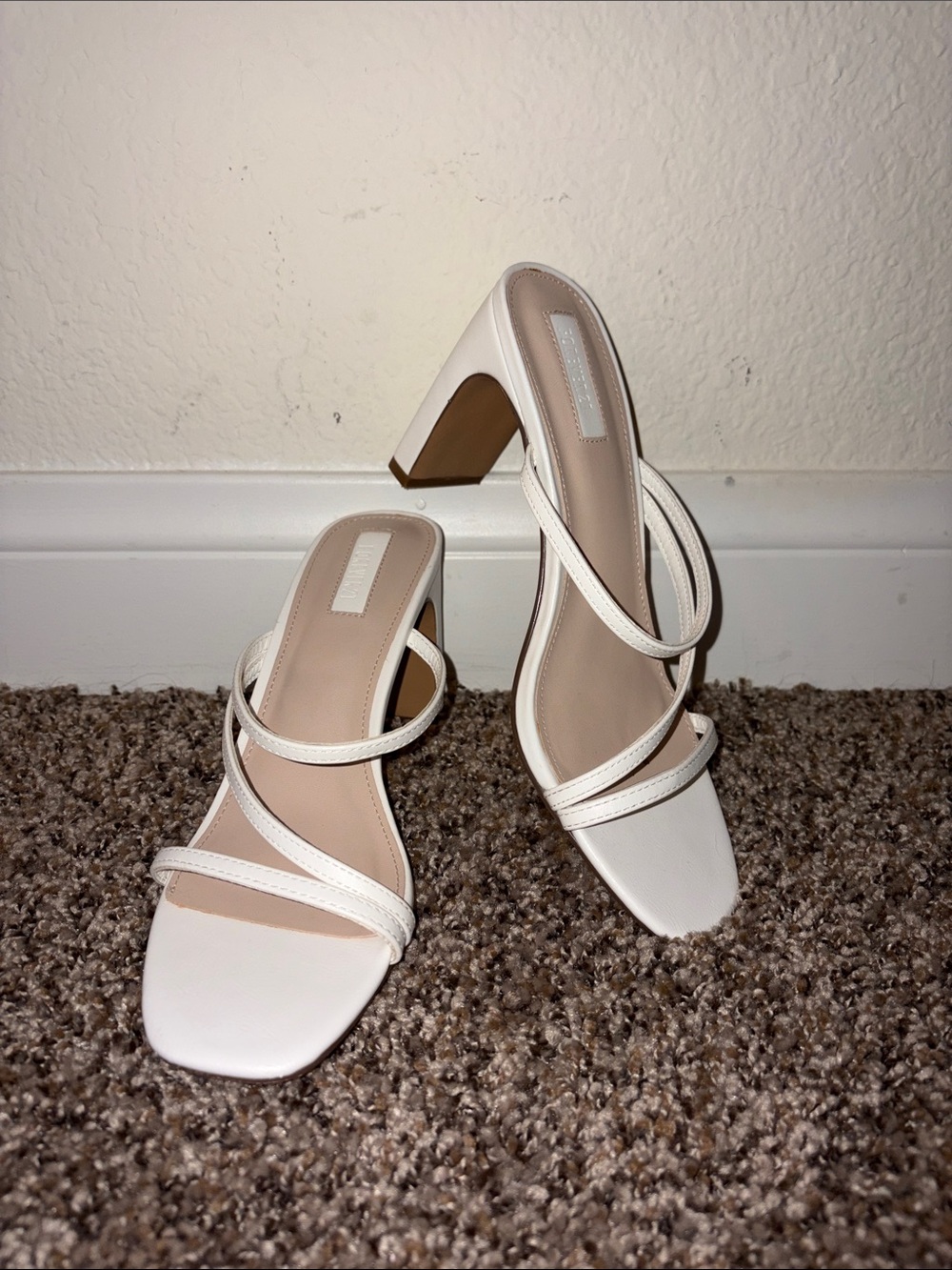 Elegant White Double-Strap Heeled Slide Sandals
